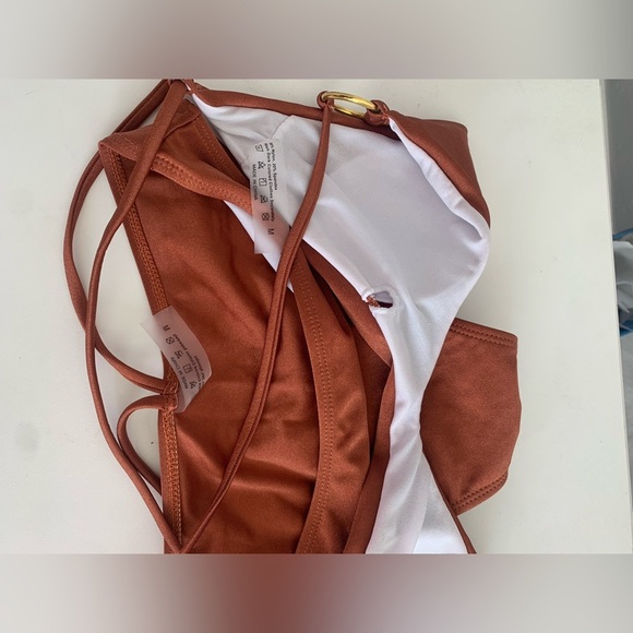 SHEIN Brown Strappy Ring Detail Bikini Set Size Medium Cutout Two Piece Swim - Picture 9 of 10